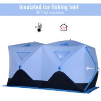 Outsunny 8-Person Insulated Ice Fishing Tent Shelter with Ventilation Windows and Carry Bag, for -22℉, Blue(m-5)