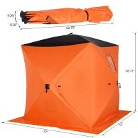 Outsunny 2-4 Person Pop-up Ice Fishing Tent Portable Ice Fishing Shelter with Ventilation Windows and Carrying Bag Hub Fish Shelter, Orange(m-3)