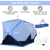 Outsunny 8-Person Insulated Ice Fishing Tent Shelter with Ventilation Windows and Carry Bag, for -22℉, Blue(m-4)