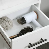 kleankin Tall Bathroom Storage Cabinet, Free Standing Bathroom Cabinet Slim Side Organizer w/ 3-Tier Open Shelf, Door, and Drawer, White(m-9)