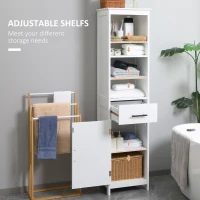 kleankin Tall Bathroom Storage Cabinet, Free Standing Bathroom Cabinet Slim Side Organizer w/ 3-Tier Open Shelf, Door, and Drawer, White(m-5)