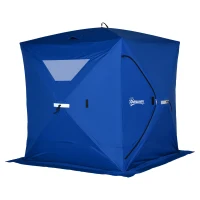 Outsunny 2-4 Person Pop-up Ice Fishing Tent Portable Ice Fishing Shelter with Windproof Windows and Carrying Bag Hub Fish Shelter, Blue(m-2)