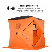 Outsunny 2-4 Person Pop-up Ice Fishing Tent Portable Ice Fishing Shelter with Ventilation Windows and Carrying Bag Hub Fish Shelter, Orange(m-6)