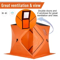 Outsunny 2-4 Person Pop-up Ice Fishing Tent Portable Ice Fishing Shelter with Ventilation Windows and Carrying Bag Hub Fish Shelter, Orange(m-7)