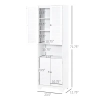 HOMCOM Tall Bathroom Storage Cabinet, Slim Bathroom Cabinet with 4 Shutter Doors and Adjustable Shelves, Toilet Vanity Cabinet, Narrow Organizer, White(m-3)