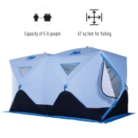 Outsunny 8-Person Insulated Ice Fishing Tent Shelter with Ventilation Windows and Carry Bag, for -22℉, Blue(m-6)