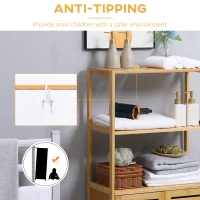 kleankin Bamboo Bathroom Cabinet, Bathroom Floor Cabinet with 2 Open Shelves and 2 Slatted Doors, Freestanding Linen Tower for Washroom, Natural(m-7)