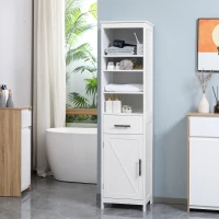 kleankin Tall Bathroom Storage Cabinet, Free Standing Bathroom Cabinet Slim Side Organizer w/ 3-Tier Open Shelf, Door, and Drawer, White(m-1)