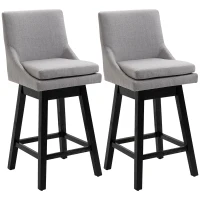 HOMCOM 28.5" Set of 2 Swivel Bar Height Bar Stools, Armless Upholstered Barstools Chairs with Soft Padding Cushion and Wood Legs, Light Gray(m-1)