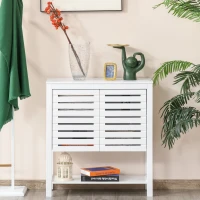 HOMCOM Slat Double Door Coffee Bar Cabinet, Sideboard Buffet Cabinet, Kitchen Cabinet with Bottom Shelf for Living Room, White(m-9)