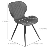 HOMCOM Mid-Century Dining Chairs Set of 2, Upholstered Accent Chairs, Armless Kitchen Chairs with Steel Legs for Living Room, Grey(m-3)