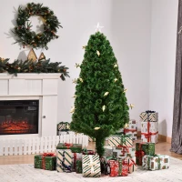HOMCOM 5 Feet Prelit Artificial Christmas Tree with Fiber Optic LED Light, Holiday Home Xmas Decoration, Green(m-1)