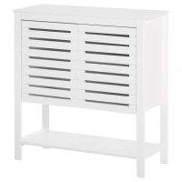 HOMCOM Slat Double Door Coffee Bar Cabinet, Sideboard Buffet Cabinet, Kitchen Cabinet with Bottom Shelf for Living Room, White(m-11)