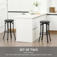 HOMCOM Bar Stools Set of 2, Vintage Barstools with Footrest and Microfiber Cloth, 29 Inch Bar Height Stool with Powder-Coated Steel Legs for Kitchen and Dining Room, Brown(m-4)