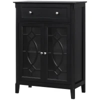HOMCOM Sideboard Buffet Cabinet, Kitchen Storage Cabinet, Accent Cabinet with Drawer, Double Glass Doors and Adjustable Shelves for Living Room,Entryway, Black(m-9)
