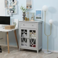 HOMCOM Sideboard Buffet Cabinet, Kitchen Storage Cabinet, Accent Cabinet with Drawer, Double Glass Doors and Adjustable Shelves for Living Room, Entryway, Light Grey(m-2)