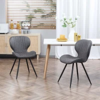 HOMCOM Mid-Century Dining Chairs Set of 2, Upholstered Accent Chairs, Armless Kitchen Chairs with Steel Legs for Living Room, Grey(m-1)