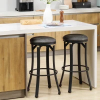 HOMCOM Bar Stools Set of 2, Vintage Barstools with Footrest and Microfiber Cloth, 29 Inch Bar Height Stool with Powder-Coated Steel Legs for Kitchen and Dining Room, Brown(m-2)
