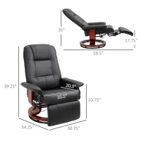 HOMCOM Faux Leather Manual Recliner, Adjustable Swivel Lounge Chair with Footrest, Armrest and Wrapped Wood Base for Living Room - Black(m-3)
