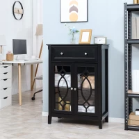 HOMCOM Sideboard Buffet Cabinet, Kitchen Storage Cabinet, Accent Cabinet with Drawer, Double Glass Doors and Adjustable Shelves for Living Room,Entryway, Black(m-2)