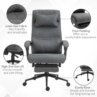 Vinsetto Ergonomic Executive Office Chair High Back Computer Desk Chair Linen Fabric 360° Swivel Adjustable Height Recliner with Headrest, Lumbar Support, Padded Armrest and Retractable Footrest, Gray(m-7)