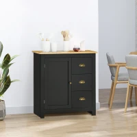 HOMCOM Modern Kitchen Cabinet, Storage Sideboard, Buffet Table with Rubberwood Top, 3 Drawers and Cabinet with Adjustable Shelf, Black(m-2)