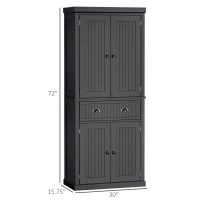 HOMCOM 72" Traditional Freestanding Kitchen Pantry Cabinet Cupboard with Doors and 3 Adjustable Shelves, Black(m-3)
