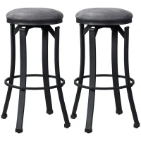 HOMCOM Bar Stools Set of 2, Vintage Barstools with Footrest and Microfiber Cloth, 29 Inch Bar Height Stool with Powder-Coated Steel Legs for Kitchen and Dining Room, Brown(m-1)