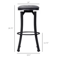 HOMCOM Bar Stools Set of 2, Vintage Barstools with Footrest and Microfiber Cloth, 29 Inch Bar Height Stool with Powder-Coated Steel Legs for Kitchen and Dining Room, Brown(m-3)