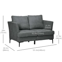 HOMCOM 54" Loveseat Sofa for Bedroom, Modern Love Seats Furniture, Upholstered Small Couch for Small Space, Grey(m-3)