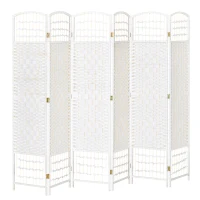 HOMCOM 6 Panel Room Divider, 5.6 ft Tall Folding Privacy Screen, Wave Fiber Freestanding Partition Wall Divider for Home Office, White(m-2)