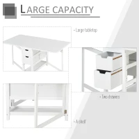 HOMCOM 59"L Expandable Foldable Dining Table with 2 Drawers & Bottom Storage Shelf, For Kitchken Dining Furniture, White(m-5)