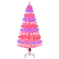HOMCOM 5ft Prelit Artificial Christmas Tree with LED Lights, Multicolored Fiber Optics and Realistic Branch Tips, Pink(m-1)