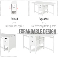 HOMCOM 59"L Expandable Foldable Dining Table with 2 Drawers & Bottom Storage Shelf, For Kitchken Dining Furniture, White(m-4)