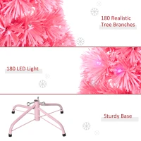 HOMCOM 5ft Prelit Artificial Christmas Tree with LED Lights, Multicolored Fiber Optics and Realistic Branch Tips, Pink(m-8)