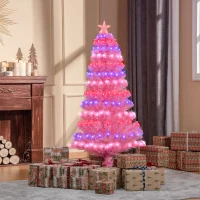 HOMCOM 5ft Prelit Artificial Christmas Tree with LED Lights, Multicolored Fiber Optics and Realistic Branch Tips, Pink(m-2)