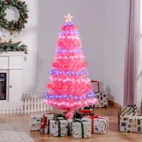HOMCOM 5ft Prelit Artificial Christmas Tree with LED Lights, Multicolored Fiber Optics and Realistic Branch Tips, Pink(m-9)