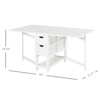 HOMCOM 59"L Expandable Foldable Dining Table with 2 Drawers & Bottom Storage Shelf, For Kitchken Dining Furniture, White(m-3)