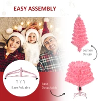 HOMCOM 5ft Prelit Artificial Christmas Tree with LED Lights, Multicolored Fiber Optics and Realistic Branch Tips, Pink(m-7)