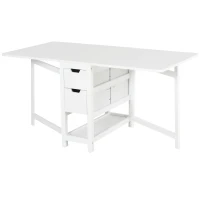 HOMCOM 59"L Expandable Foldable Dining Table with 2 Drawers & Bottom Storage Shelf, For Kitchken Dining Furniture, White(m-2)