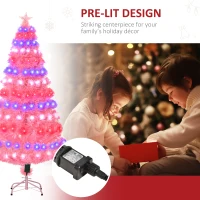 HOMCOM 5ft Prelit Artificial Christmas Tree with LED Lights, Multicolored Fiber Optics and Realistic Branch Tips, Pink(m-5)