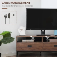 HOMCOM Corner TV Stand for TV up to 46", Entertainment Center with Open Storage and Drawers, TV Table with Steel Legs, Dark Walnut(m-6)