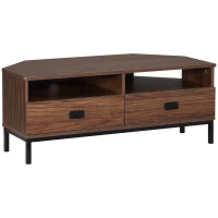 HOMCOM Corner TV Stand for TV up to 46", Entertainment Center with Open Storage and Drawers, TV Table with Steel Legs, Dark Walnut(m-1)
