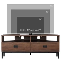 HOMCOM Corner TV Stand for TV up to 46", Entertainment Center with Open Storage and Drawers, TV Table with Steel Legs, Dark Walnut(m-7)