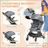 Qaba Lightweight Baby Stroller w/ 360° Reversible Seat, Toddler Travel Stroller w/ One Hand Fold, Grey(m-6)