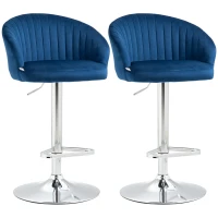 HOMCOM Modern Upholstered Adjustable Barstools with Swivel Seat, Velvet Touch Fabric, Steel Frame, Footrest, ‎Blue(m-1)