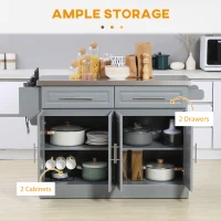 HOMCOM Rolling Kitchen Island Cart - Grey, with Cabinets & Drawers, Spacious Worktop - Ideal for Storage & Meal Prep(m-3)