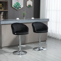 HOMCOM Modern Upholstered Adjustable Barstools with Swivel Seat, Velvet Touch Fabric, Steel Frame, Footrest, ‎Black(m-2)