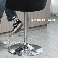 HOMCOM Modern Upholstered Adjustable Barstools with Swivel Seat, Velvet Touch Fabric, Steel Frame, Footrest, ‎Black(m-7)