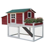 PawHut 63" Chicken Coop Wooden Hen House Rabbit Hutch Poultry Cage Pen Outdoor Backyard With Garden Box, Run Area, Nesting Box Brown(m-2)